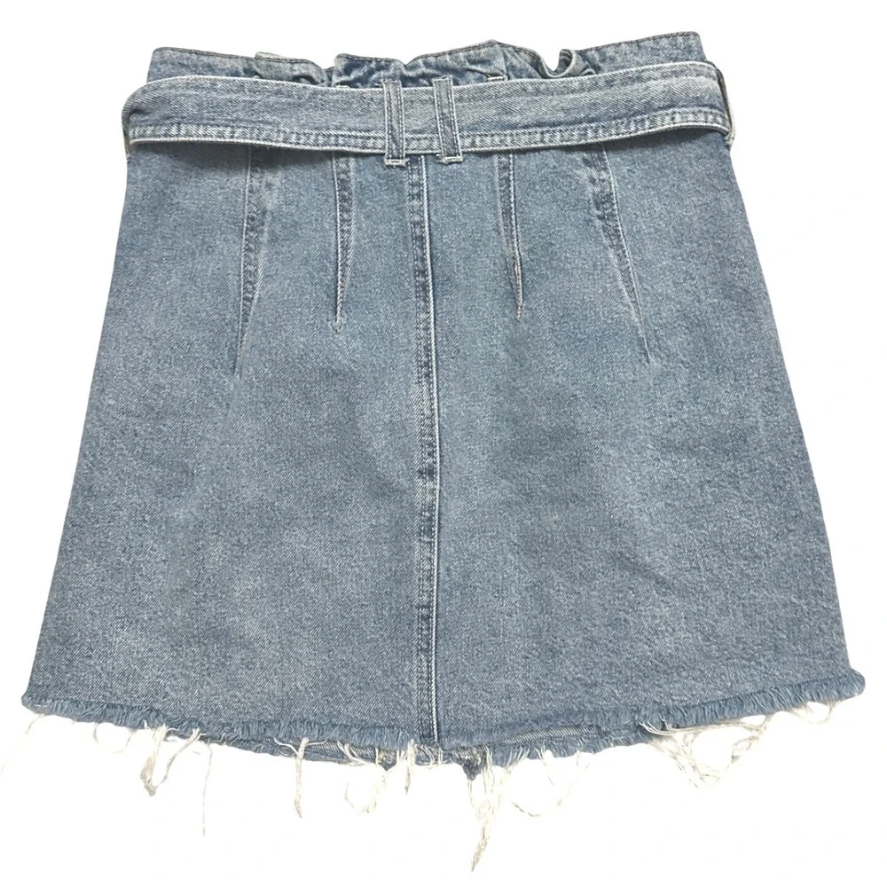 We‎ The Free East of Eden Paperbag Denim Mini Skirt Blue Raw Hem Women's 25 Boho